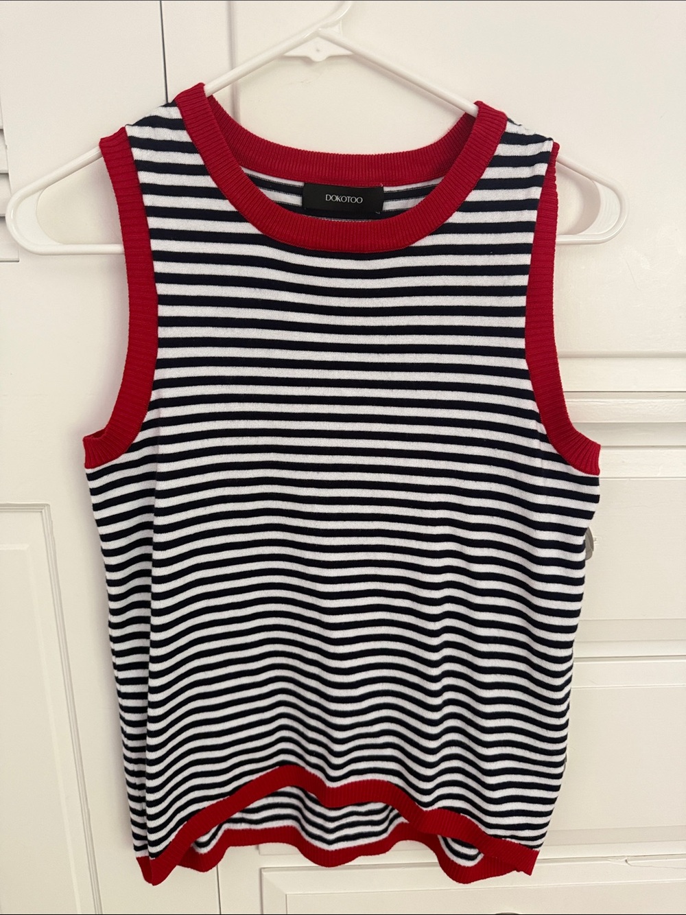 DONOTOO Black & White Striped Tank with Red Trim